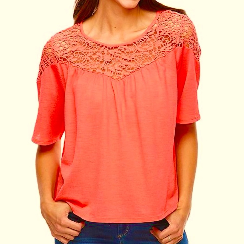APT 9 Crochet Flutter Sleeve Top XL